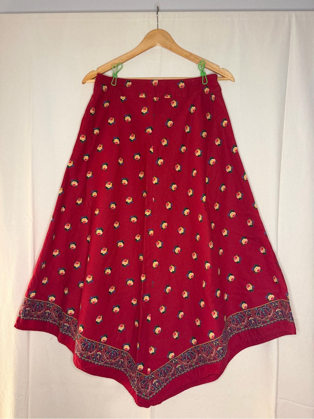 Vintage 90s Lauren Ralph Lauren Skirt Paisley Border Floral Prairie - Picture 1 of 4